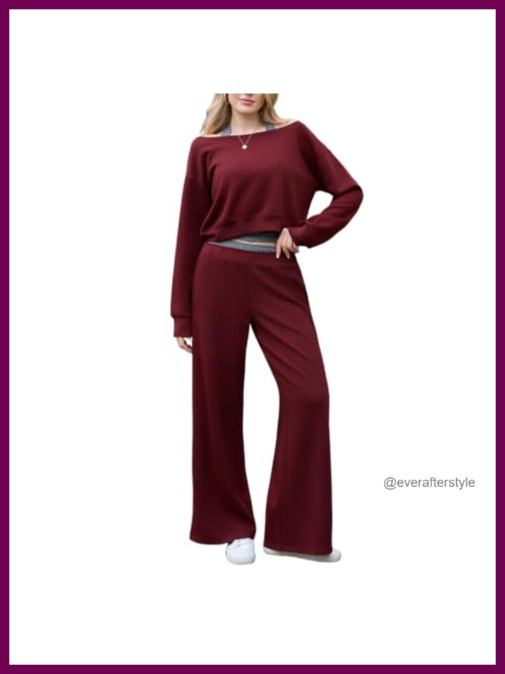 3pc Women's Lounge Set Off Shoulder Wide Leg Pants Pockets Cotton Blend Knit